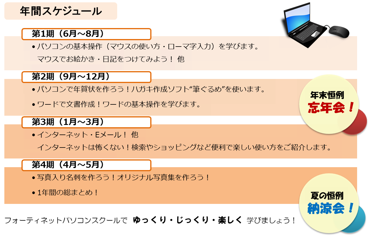 初心者シニア向けパソコン塾 完全マンツーマン授業のフォーティネットパソコンスクール